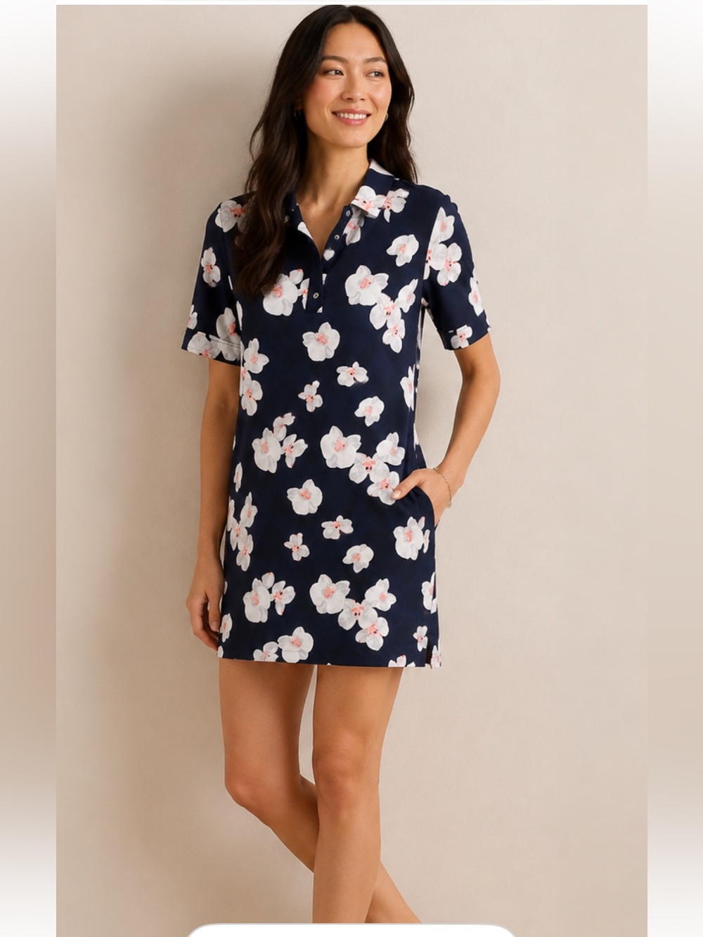 Banana Republic navy floral shirt dress